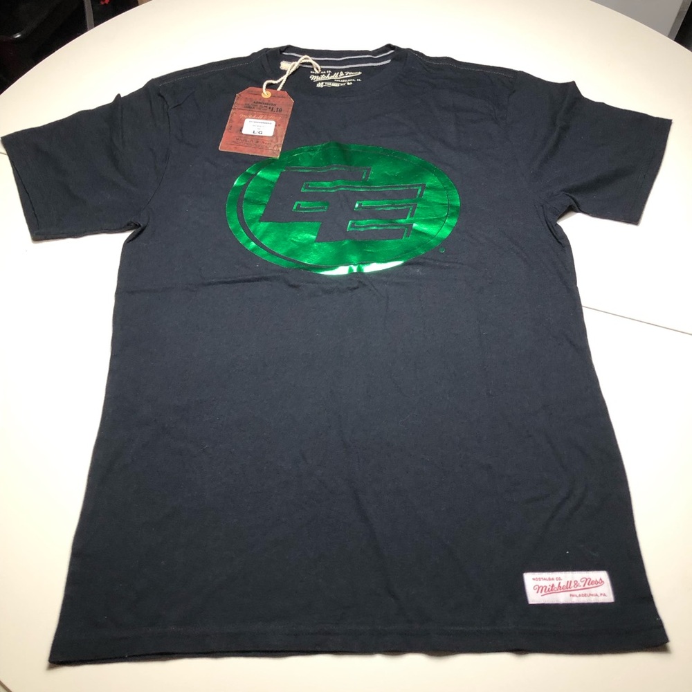 Mitchell & Ness Men's Black T-Shirt with Green Foil Logo